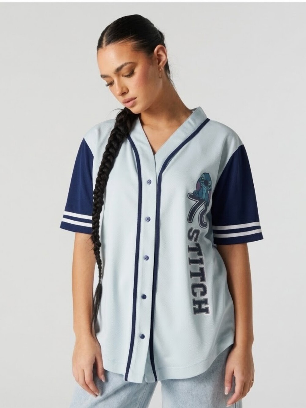 Disney Light Blue & Navy Stitch Baseball Jersey